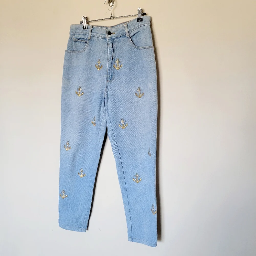 Vintage 90's La Costa Spa‎ Embroidered Anchor Mom Tapered Jeans